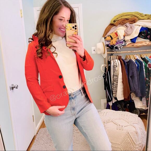 Smythe Les Vestes Red Orange Linen Blend Button Front Blazer Jacket Career XXS - Picture 1 of 11